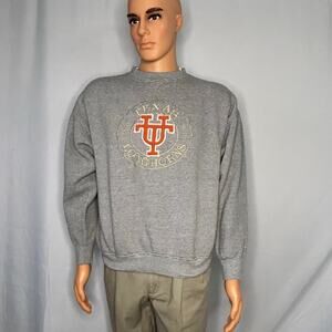 Vintage Texas Longhorns Embroidered Crewneck Sweatshirt Gray Textured 90s L
